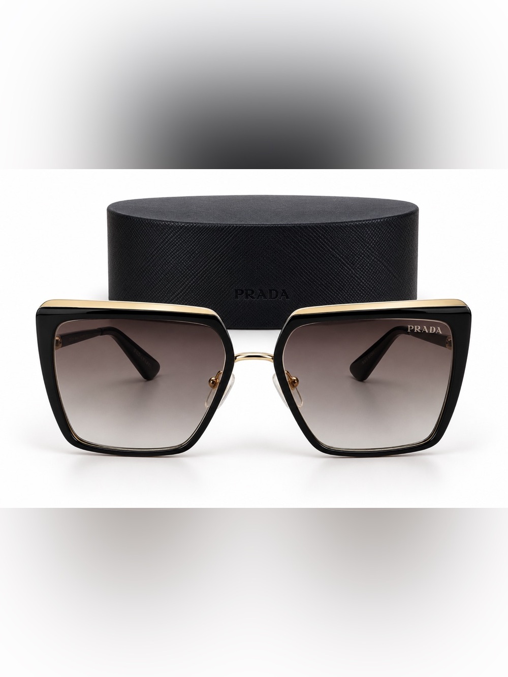 Prada Oversized Square Black & Gold Gradient Sunglasses with Case